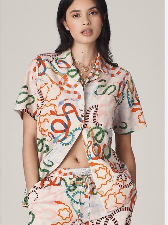 Rachel Antonoff Tops - RARE-Rachel Antonoff Short-Sleeve Multicolor Snake Print Camp Shirt - Women's